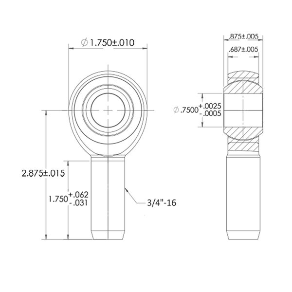 3/4" Bore x 3/4"-16 Thread Pro 8 Series Rod Ends - PROBEARING