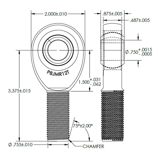 3/4" Bore x 7/8-14 Thread Pro 8 Series Rod Ends